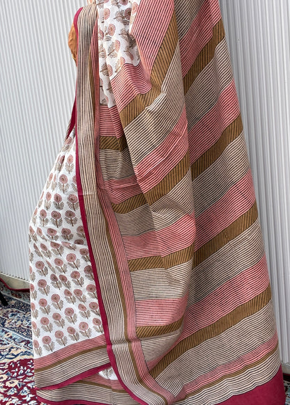 SAANJH_Heritage Sanganeri Hand Block Printed Pure Cotton Saree