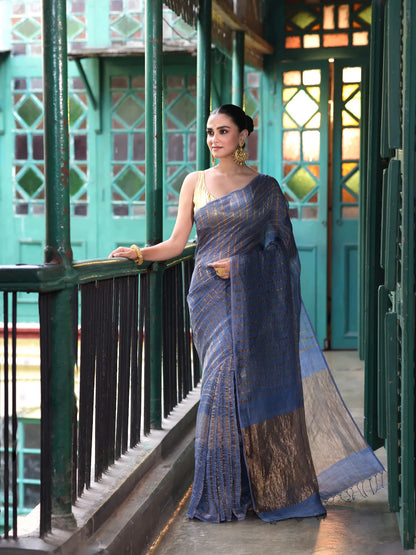 Nakshita Handwoven Linen Zari Saree Celestial Blues