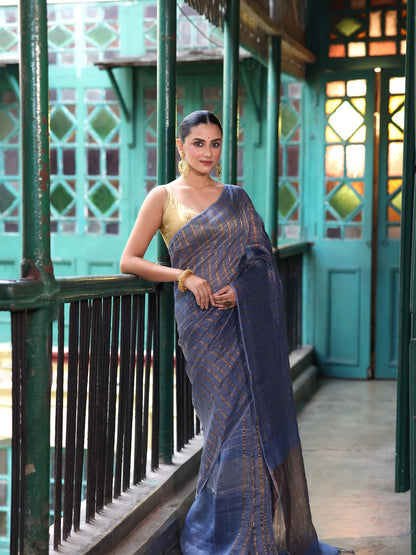 Nakshita Handwoven Linen Zari Saree Celestial Blues