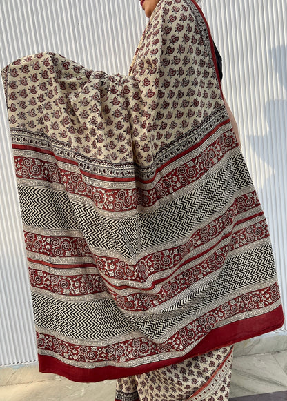 CHAHAK_Heritage Bagru Hand Block Printed Pure Cotton Saree