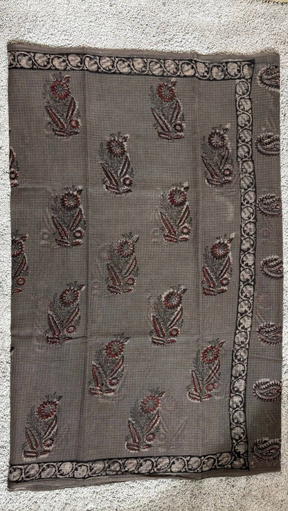 Coffee Brown Jahota Print _ Kota Doria Saree