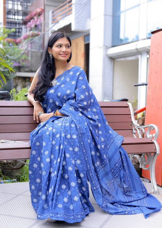 NANDITA_Indigo Natural Dye Dabu HBP Mul Cotton Saree