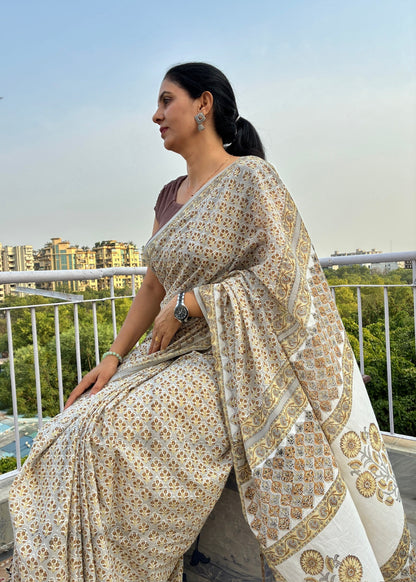 GARIMA_Heritage Sanganeri Hand Block Printed Pure Cotton Saree