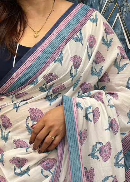 SALONI_Heritage Sanganeri Hand Block Printed Pure Cotton Saree