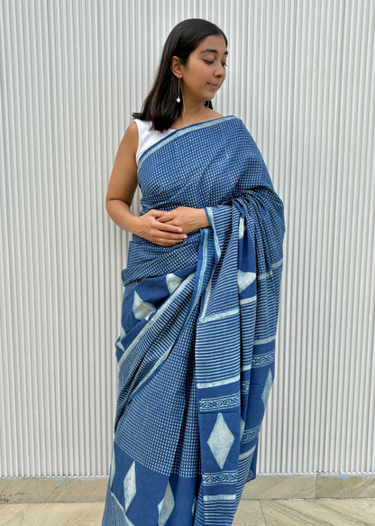 NAMITA_Indigo Natural Dye Dabu HBP Mul Cotton Saree
