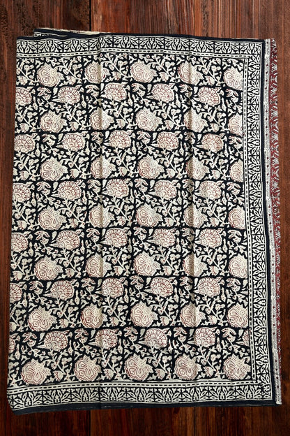 Black - Hand Block Printed Cotton Saree