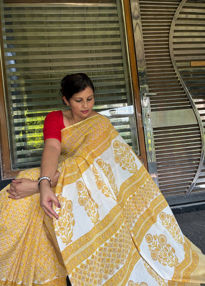 SUNAINA_Heritage Sanganeri Hand Block Printed Pure Cotton Saree