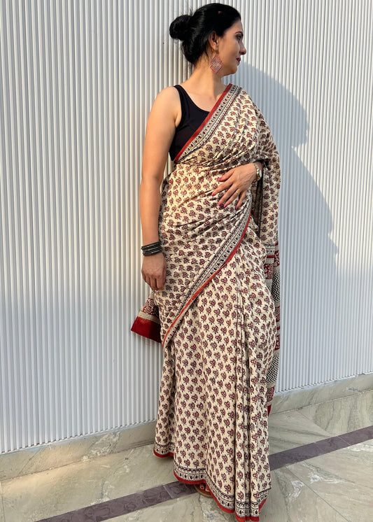 CHAHAK_Heritage Bagru Hand Block Printed Pure Cotton Saree