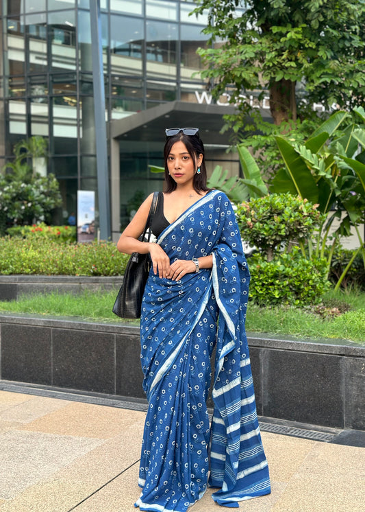 NIDHI_Indigo Mul Cotton Saree
