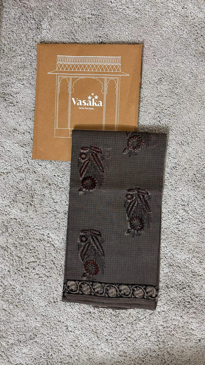 Coffee Brown Jahota Print _ Kota Doria Saree