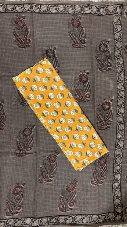 Coffee Brown Jahota Print _ Kota Doria Saree