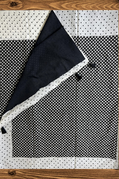 Black - Dots Hand Block Print Cotton Saree