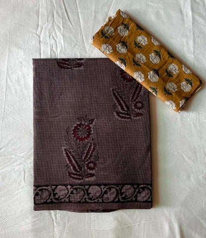 Coffee Brown Jahota Print _ Kota Doria Saree