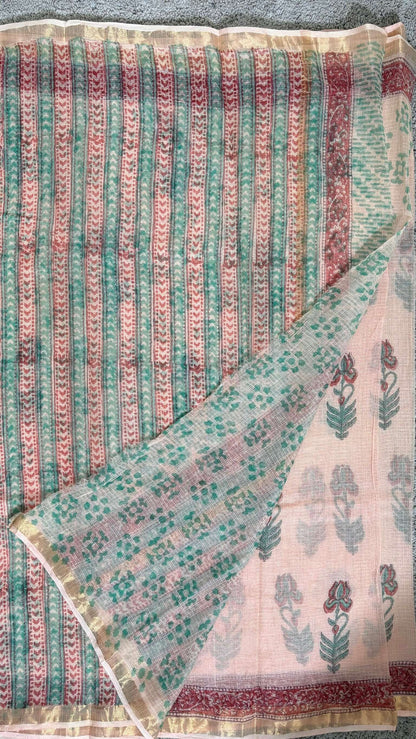 Peach_ Kota Doria Saree
