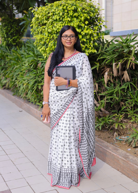 SHIPRA_Heritage Sanganeri Hand Block Printed Pure Cotton Saree