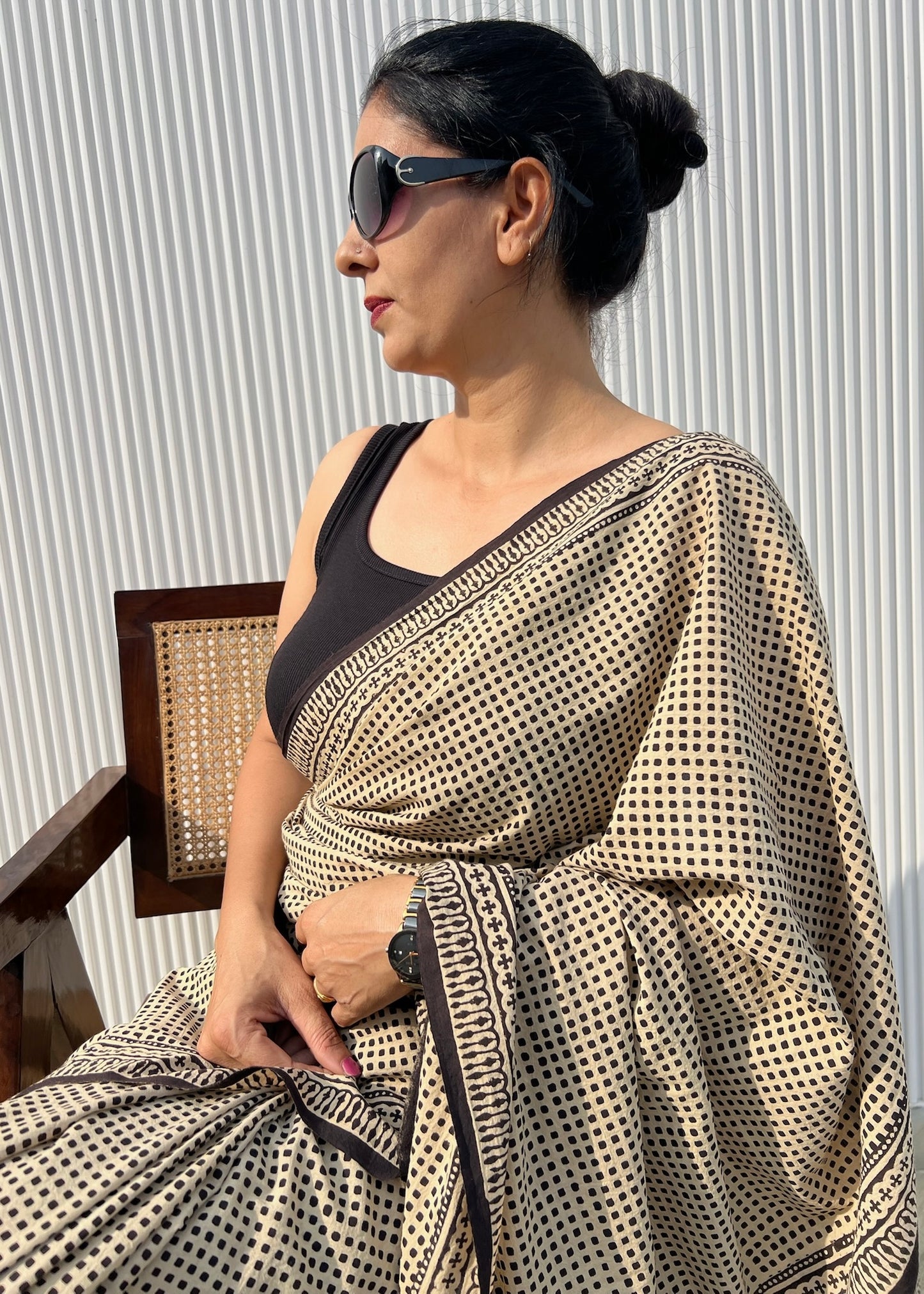 CHHAYA_Heritage Bagru Hand Block Printed Pure Cotton Checks Saree