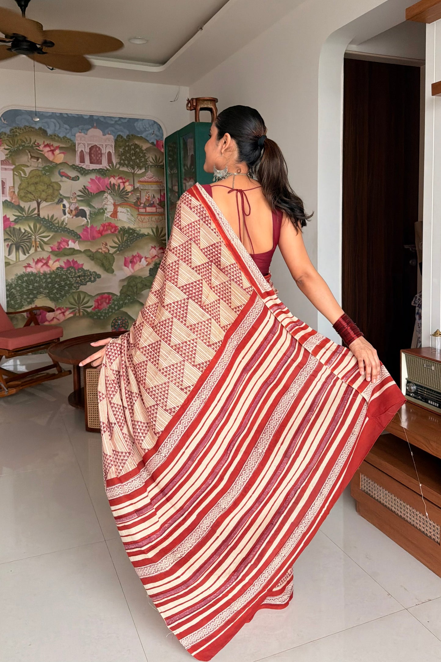 Rukmini Bagru Hand Block Printed Pure Mulmul Cotton Saree
