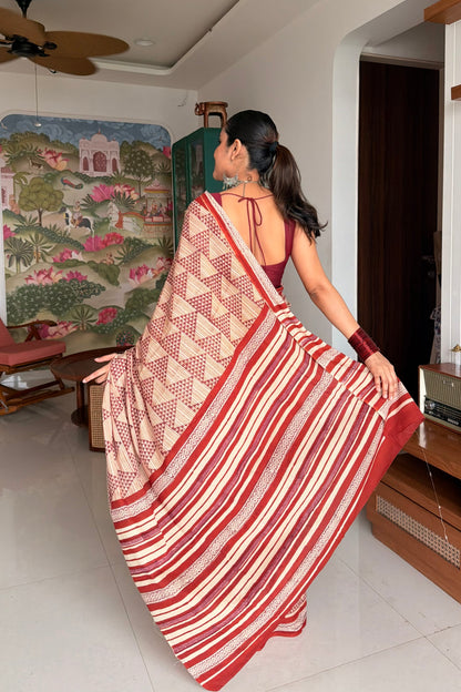 Rukmini Bagru Hand Block Printed Pure Mulmul Cotton Saree