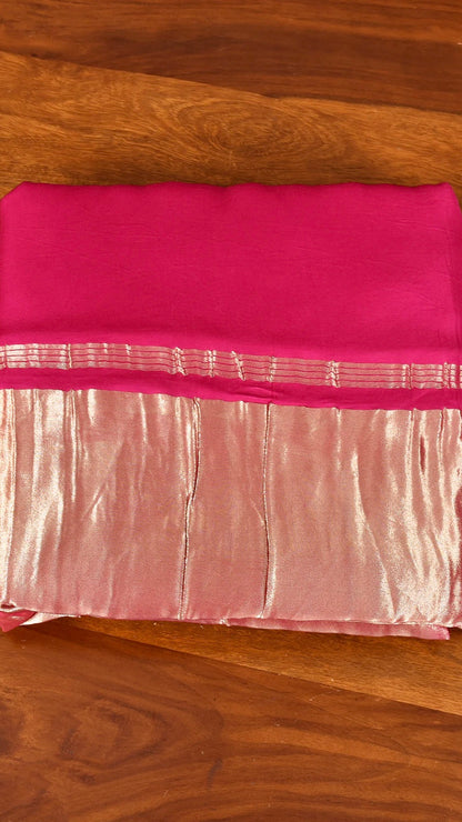 Fuchsia Deep Pink Colour Modal Plain Saree With Tissue Pallu