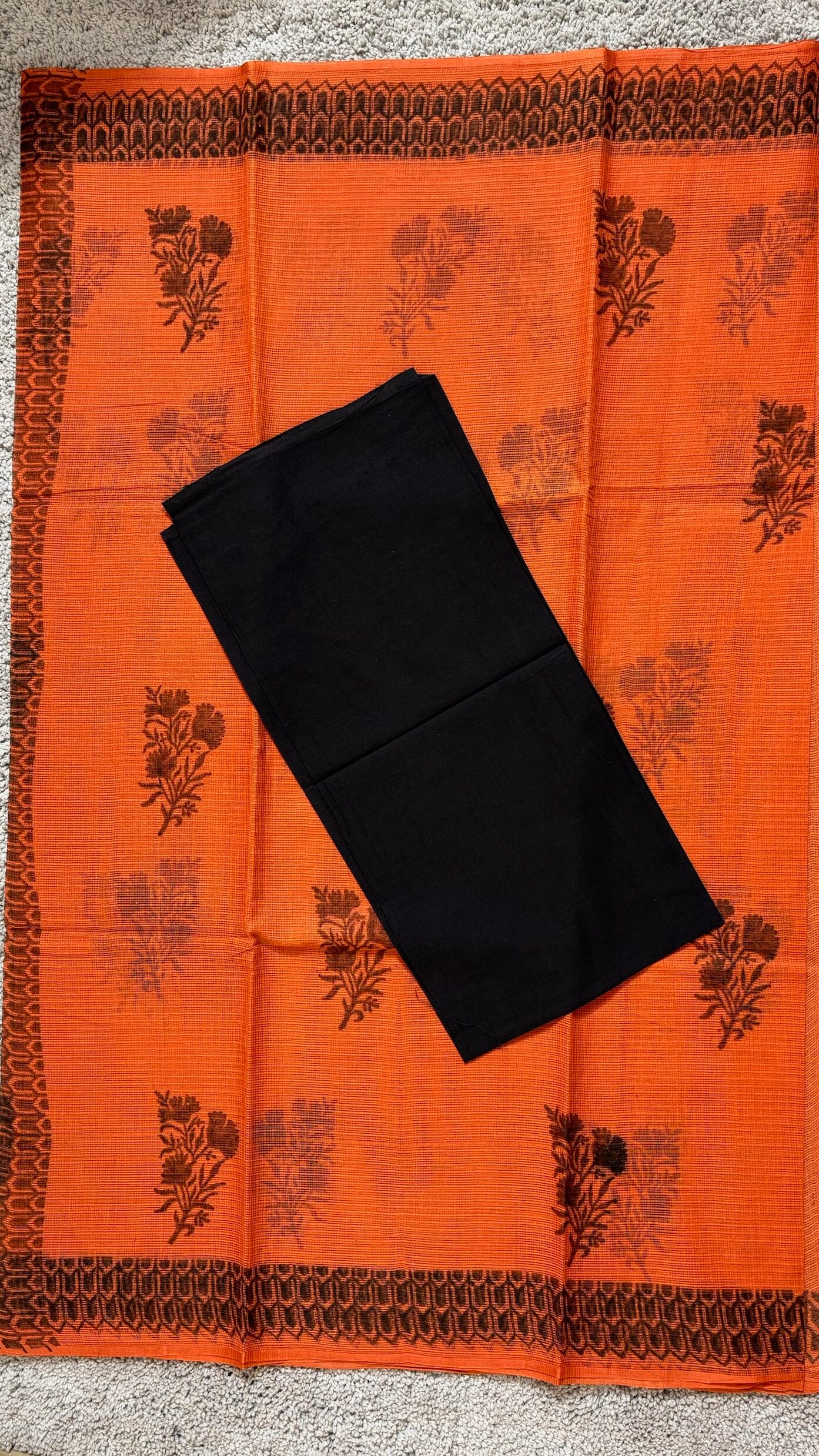 Rust Orange - Kota Doria Saree