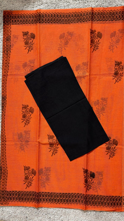 Rust Orange - Kota Doria Saree