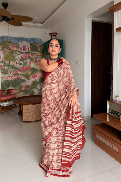 Rukmini Bagru Hand Block Printed Pure Mulmul Cotton Saree