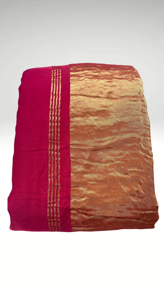 Rani Pink Colour Modal Plain Saree With Tissue Pallu