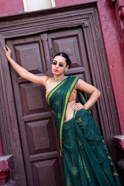 Gitika_Dhara Earthy Dabu Green Cotton Saree