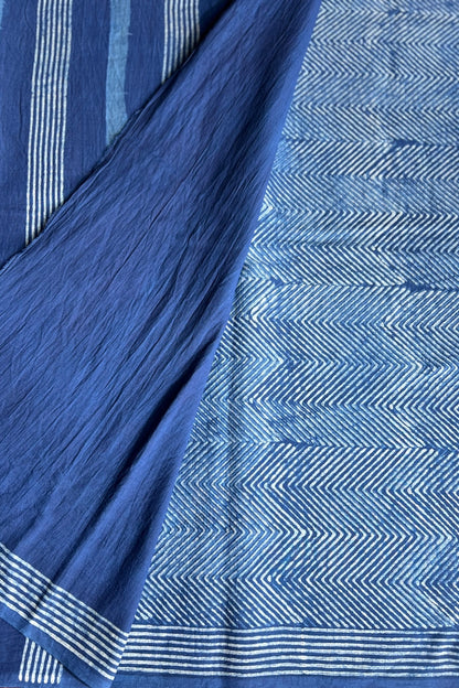 AKOLA INDIGO_ Dabu Hand Block Mulmul Cotton Saree