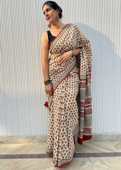 CHAHAK_Heritage Bagru Hand Block Printed Pure Cotton Saree