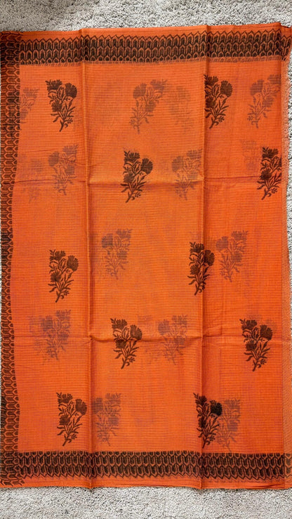 Rust Orange - Kota Doria Saree