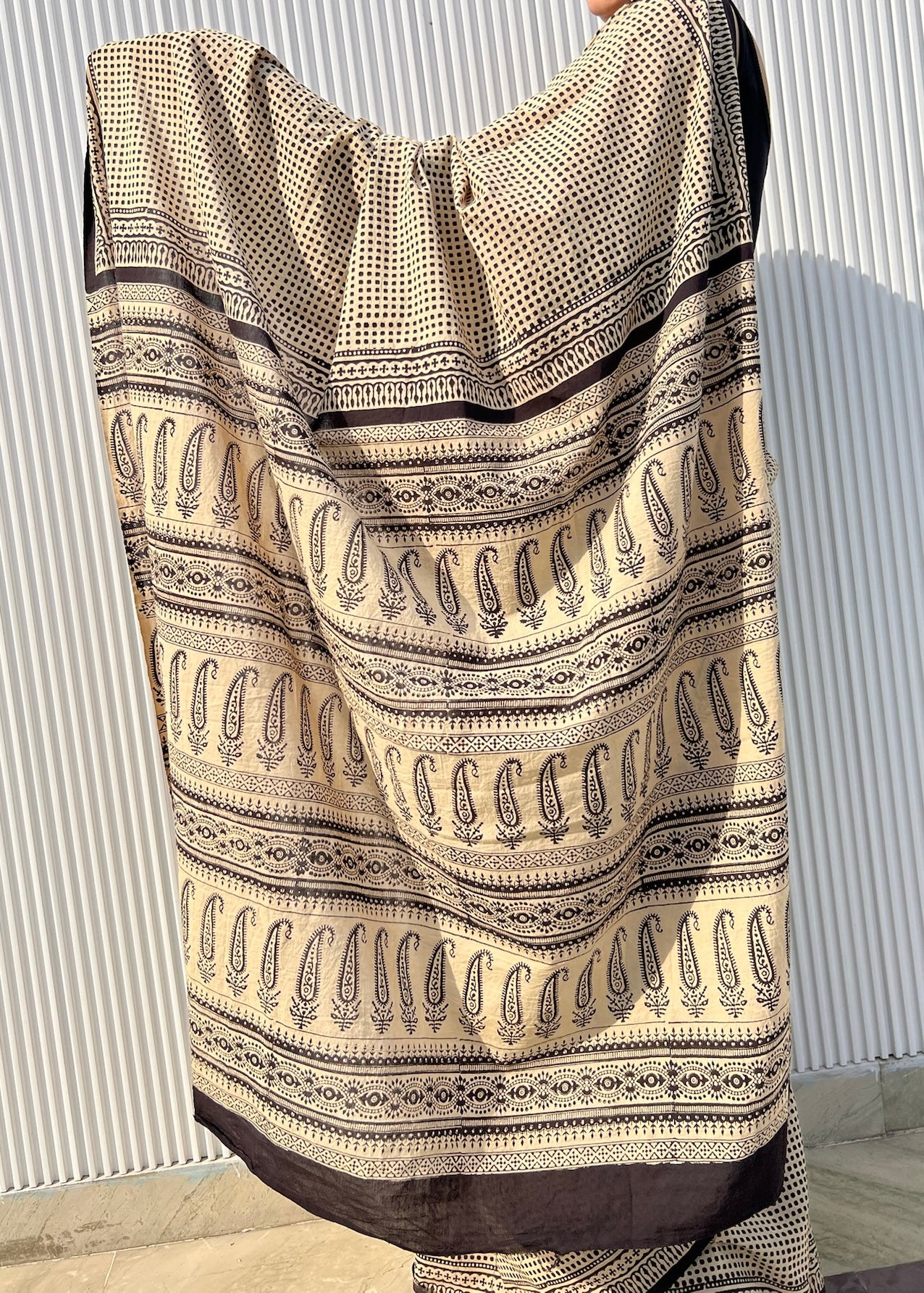 CHHAYA_Heritage Bagru Hand Block Printed Pure Cotton Checks Saree