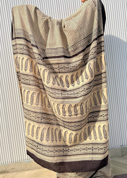 CHHAYA_Heritage Bagru Hand Block Printed Pure Cotton Checks Saree