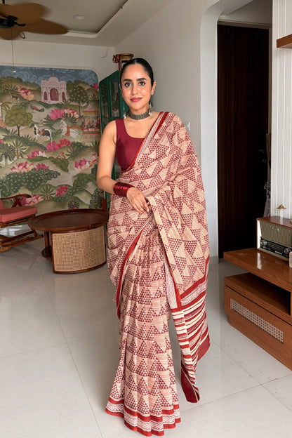 Rukmini Bagru Hand Block Printed Pure Mulmul Cotton Saree
