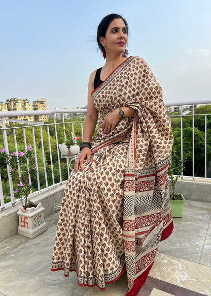 CHAHAK_Heritage Bagru Hand Block Printed Pure Cotton Saree