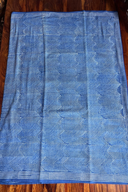 AKOLA INDIGO_ Dabu Hand Block Mulmul Cotton Saree