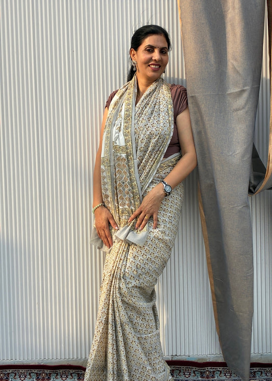 GARIMA_Heritage Sanganeri Hand Block Printed Pure Cotton Saree