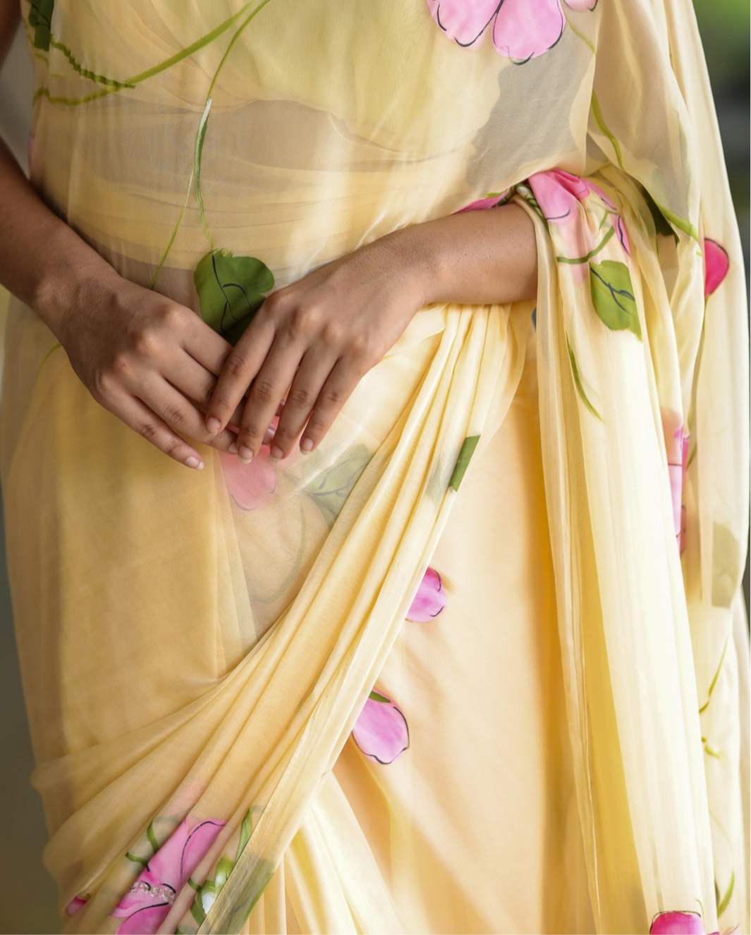 Buttercream- Handpainted Chiffon Saree