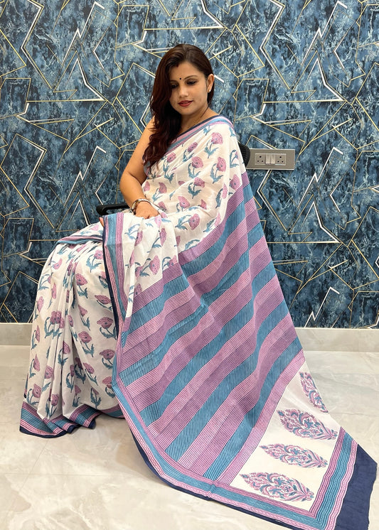 SALONI_Heritage Sanganeri Hand Block Printed Pure Cotton Saree