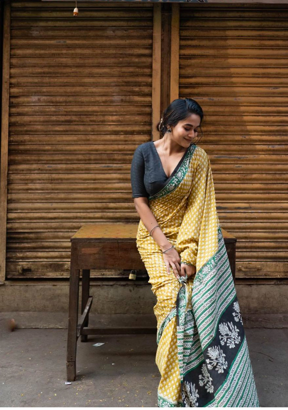 Yellow_ Mulmul Cotton Saree