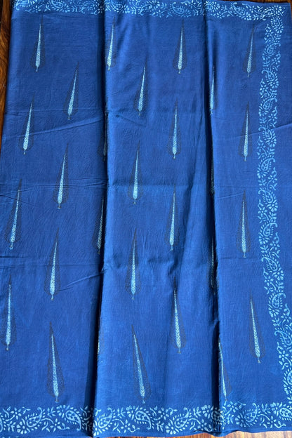 AKOLA INDIGO_ Dabu Hand Block Mulmul Cotton Saree