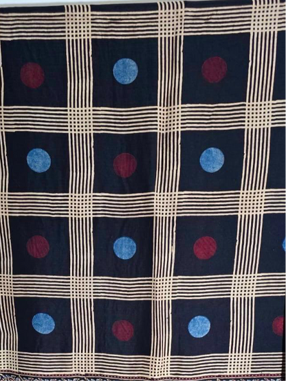 Black Checks - Ajrakh Handblock Dola Silk Saree