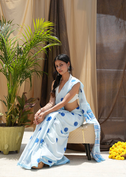 NIRALI_Heritage Hand Block Printed Pure Cotton Striped Saree