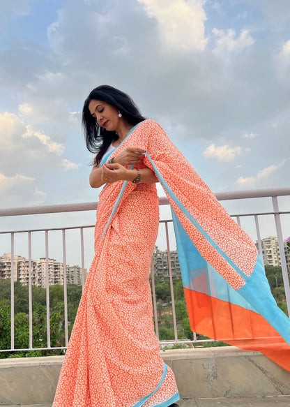 Oorja_Heritage Hand Block Printed Pure Cotton Saree