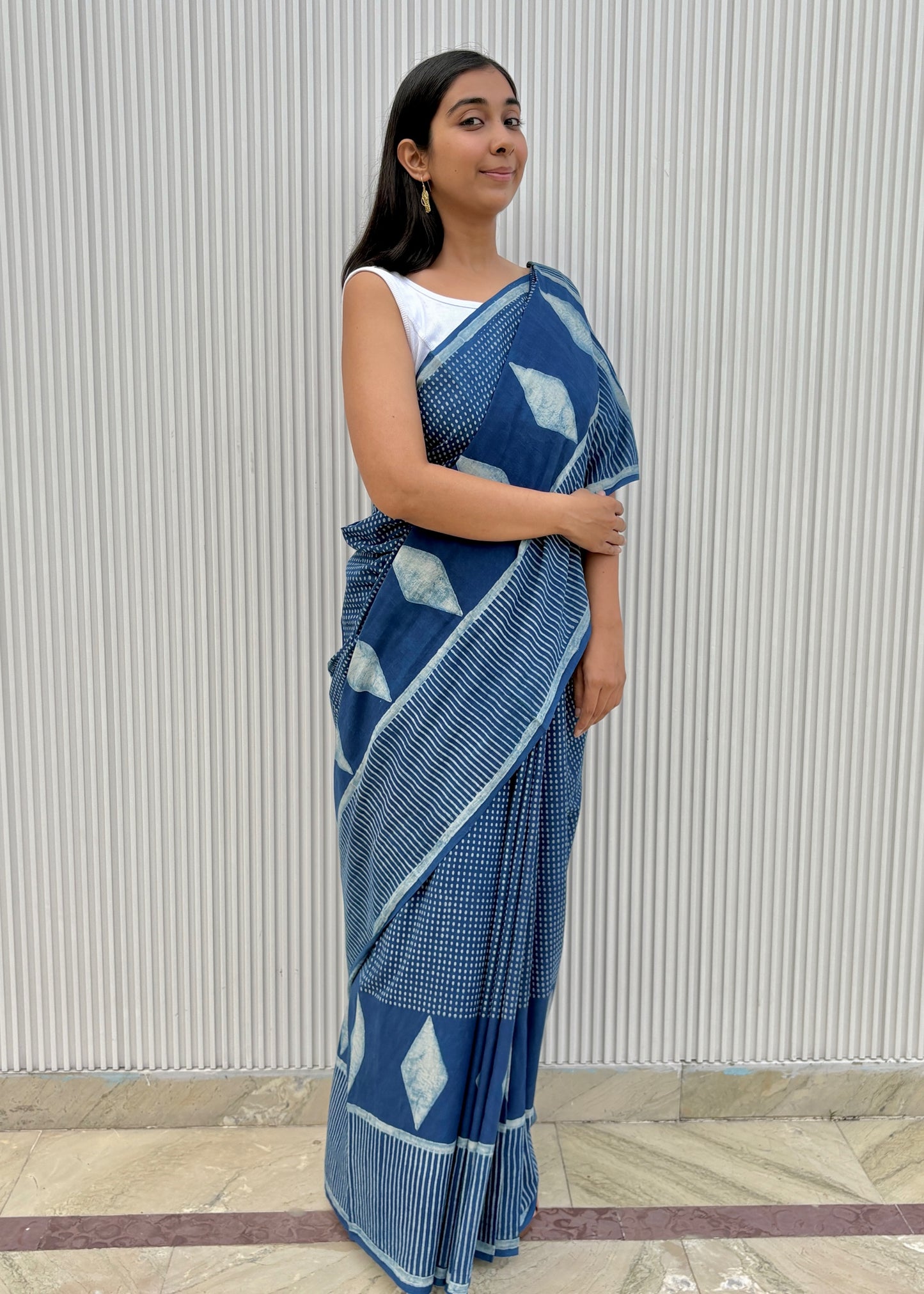 NAMITA_Indigo Natural Dye Dabu HBP Mul Cotton Saree