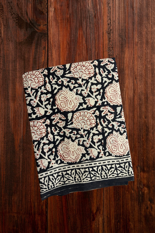 Black - Hand Block Printed Cotton Saree