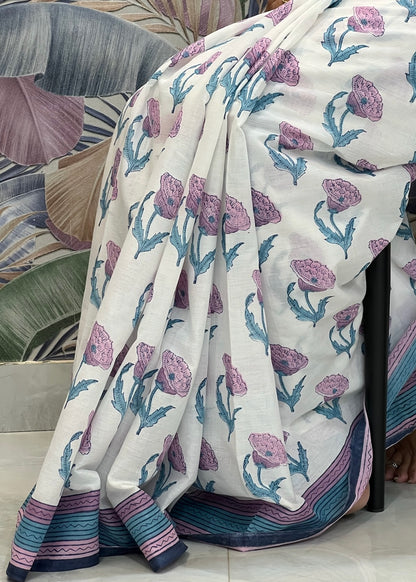 SALONI_Heritage Sanganeri Hand Block Printed Pure Cotton Saree
