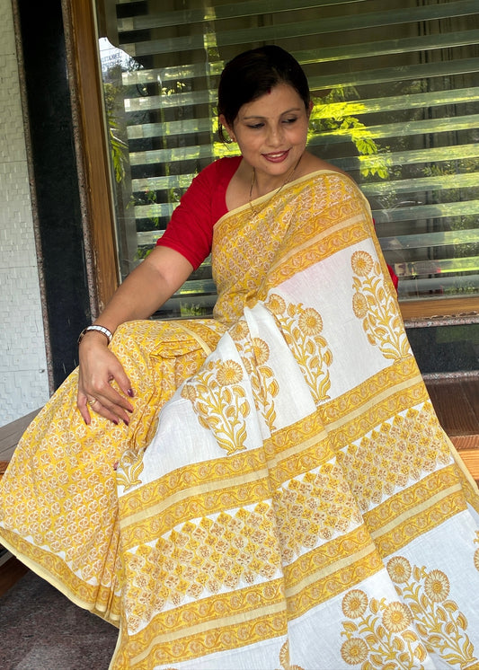 SUNAINA_Heritage Sanganeri Hand Block Printed Pure Cotton Saree