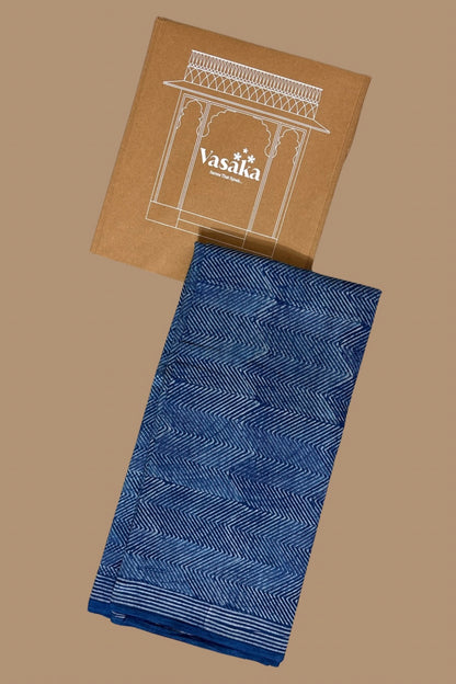 AKOLA INDIGO_ Dabu Hand Block Mulmul Cotton Saree