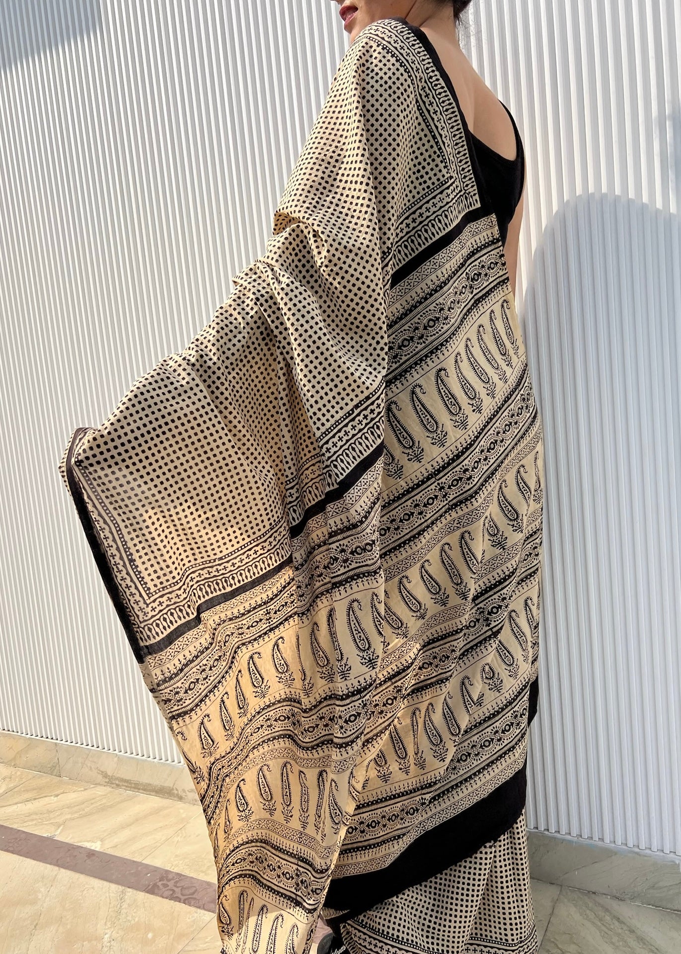CHHAYA_Heritage Bagru Hand Block Printed Pure Cotton Checks Saree